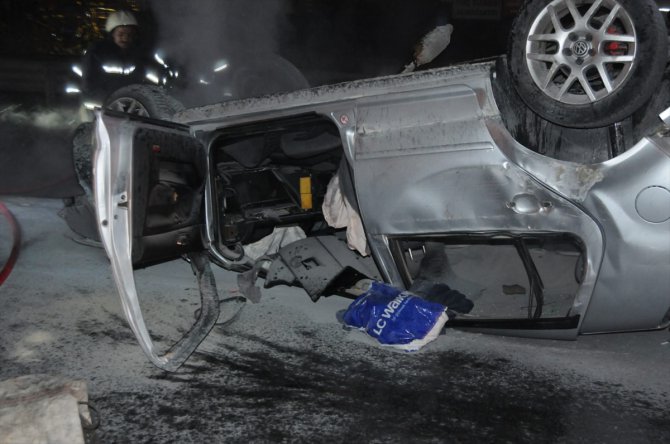 Kocaeli'de takla atan otomobil yandı: 1 ağır yaralı