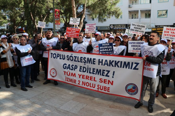 Gaziemir Belediyesi memurlarından "toplu sözleşmesi" eylemi