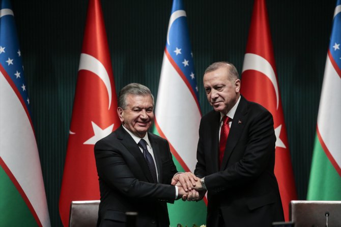 Özbekistan Cumhurbaşkanı Mirziyoyev, Erdoğan ile ortak basın toplantısında konuştu: (1)