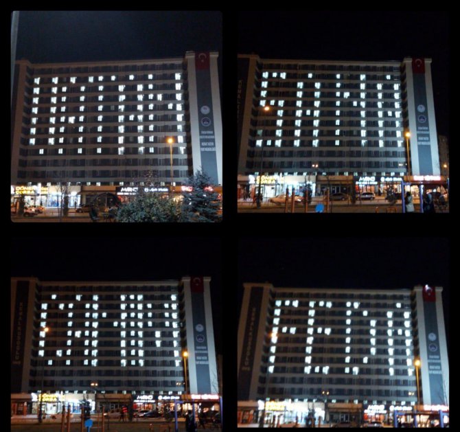 Kayseri'de öğrencilerden yurt binası ışıklarıyla Mehmetçiğe destek mesajı