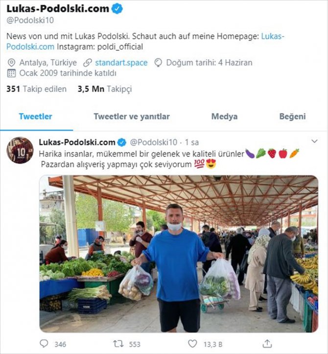 Antalyasporlu futbolcu Podolski'den maskeli pazar alışverişi paylaşımı: