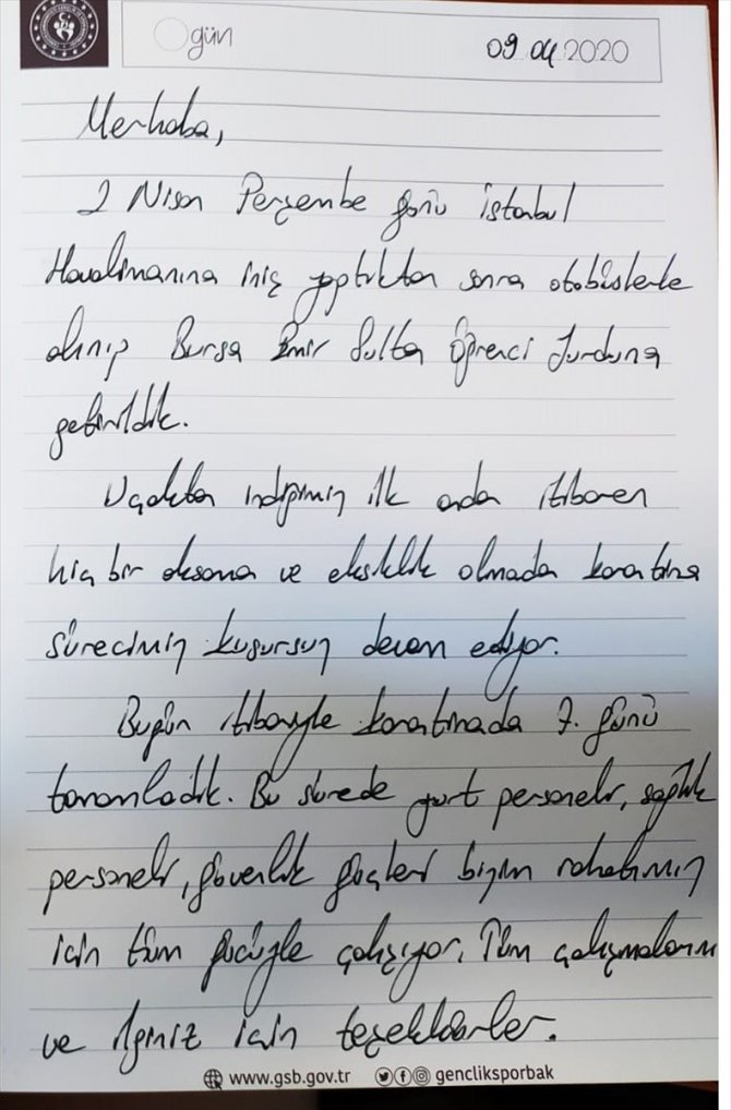 Bursa'daki yurtlarda karantinada kalanlardan teşekkür mektupları