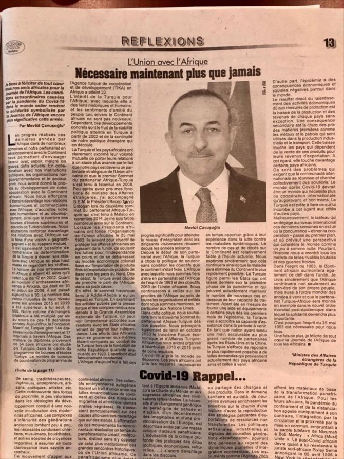 Dışişleri Bakanı Çavuşoğlu'nun "Afrika Günü" makalesi kıta basınında