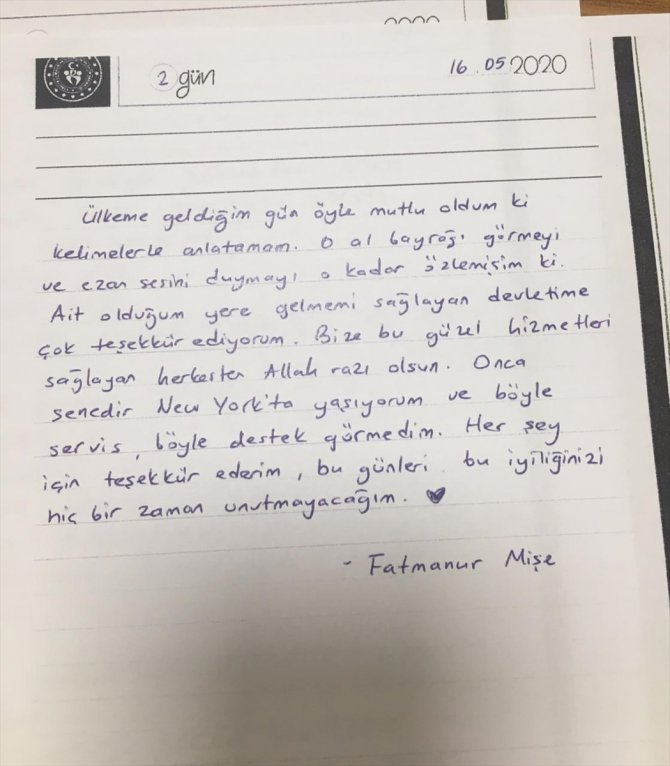 Giresun'daki yurtlarda karantinada kalan Türk vatandaşları memnuniyetlerini mektuplarla anlattı