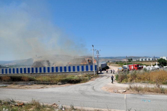 Bursa'da karton fabrikasında çıkan yangına müdahale ediliyor