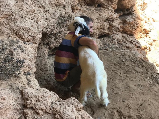Mersin'de yamaçta mahsur kalan keçi 4 saatte kurtarıldı