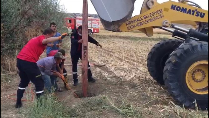 Kırıkkale'de rögara düşen büyükbaş hayvanı itfaiye ekipleri kurtardı