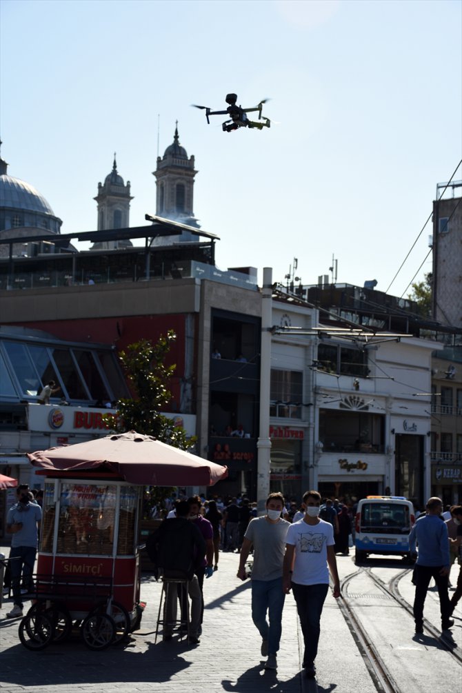 Beyoğlu'nda drone destekli Kovid-19 denetimi