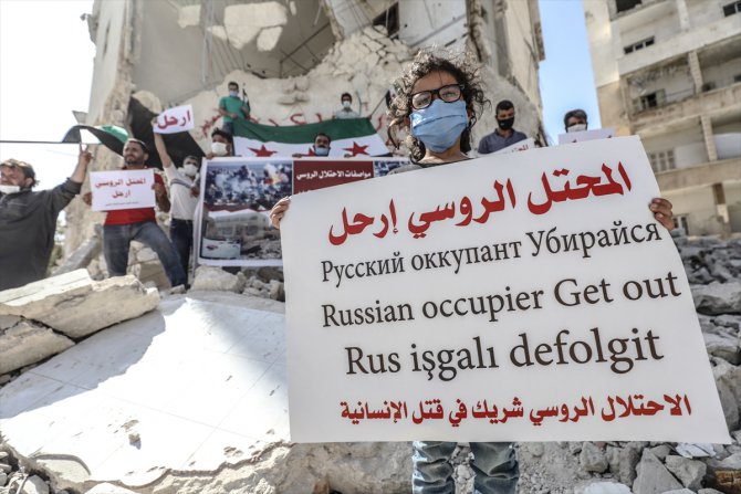 İdlib'de Rusya protesto edildi