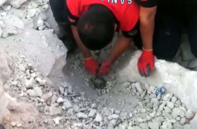 Şanlıurfa'da çöken toprak ve kaya yığınının altında kalan yavru köpek kurtarıldı