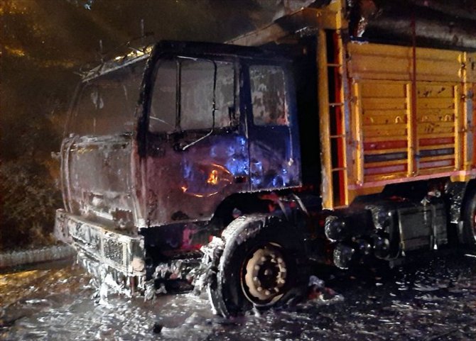 Sakarya'da seyir halindeki tomruk yüklü kamyon alev aldı