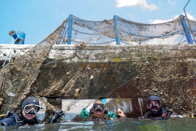 Kocaeli'de "hayalet ağlar"ın temizlenmesi su altında görüntülendi
