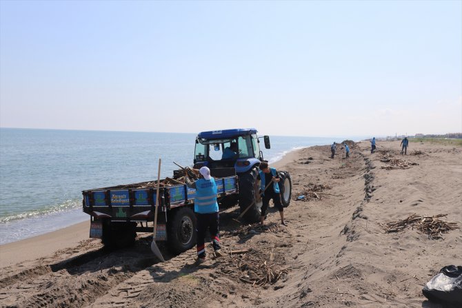 Sakarya'da sağanağın ardından kirlilik oluşan Kocaali sahili temizleniyor