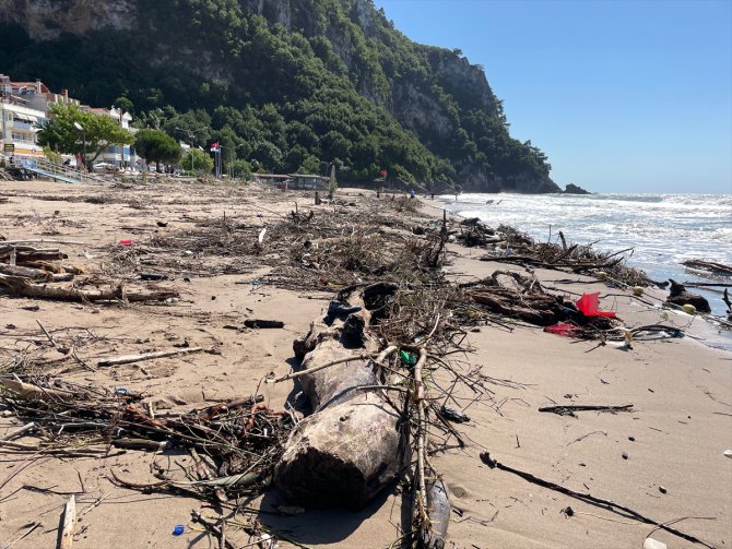 Bartın'daki selle denize sürüklenen atıklar İnkumu sahilinde kirliliğe yol açtı