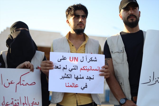İdlib'de Rusya'nın BM yardımlarını engellemesi protesto edildi