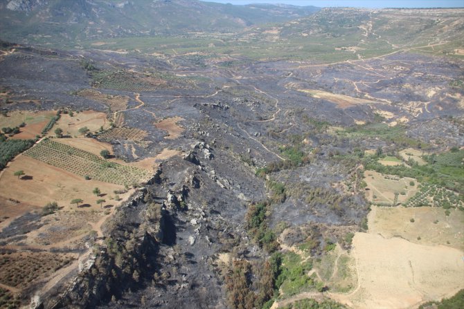 Mersin'deki orman yangınından etkilenen alanlar havadan görüntülendi